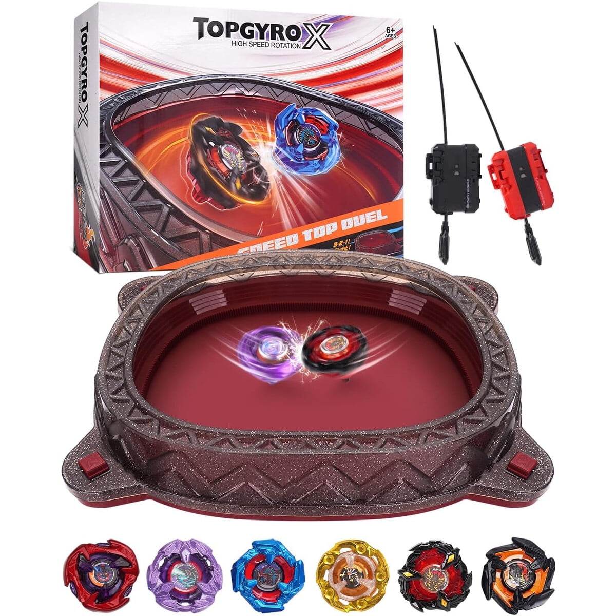 Kit Batalla Topgyro X Estadio 6 Trompos 2 Lanzadores Arena
