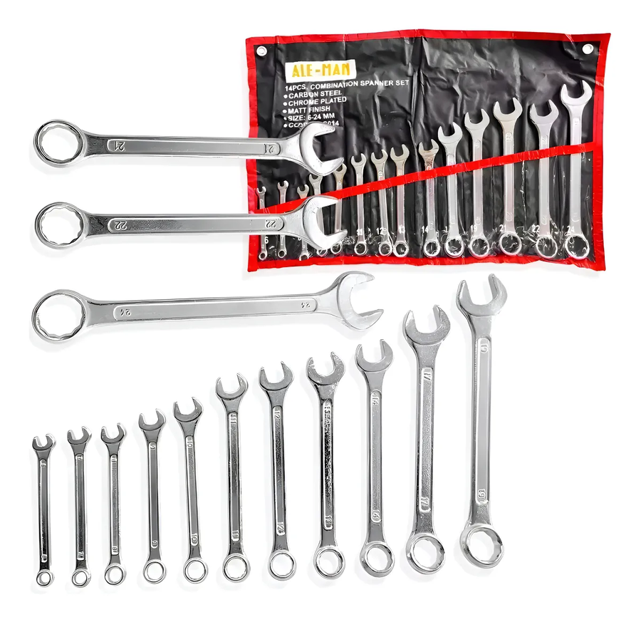 Genérico - Set Llave Combinada 14 Piezas Cromado Set Llave Corona Color Negro