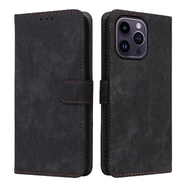 Funda Billetera para iPhone 14 Pro Max con Soporte - Cartera de Cuero con Ranuras Negro