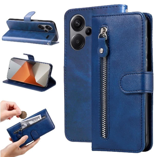 Funda con Cremallera para Xiaomi Redmi Note 13 Pro Plus 5G, Carcasa Cartera de Cuero PU con Soporte y Tarjetero