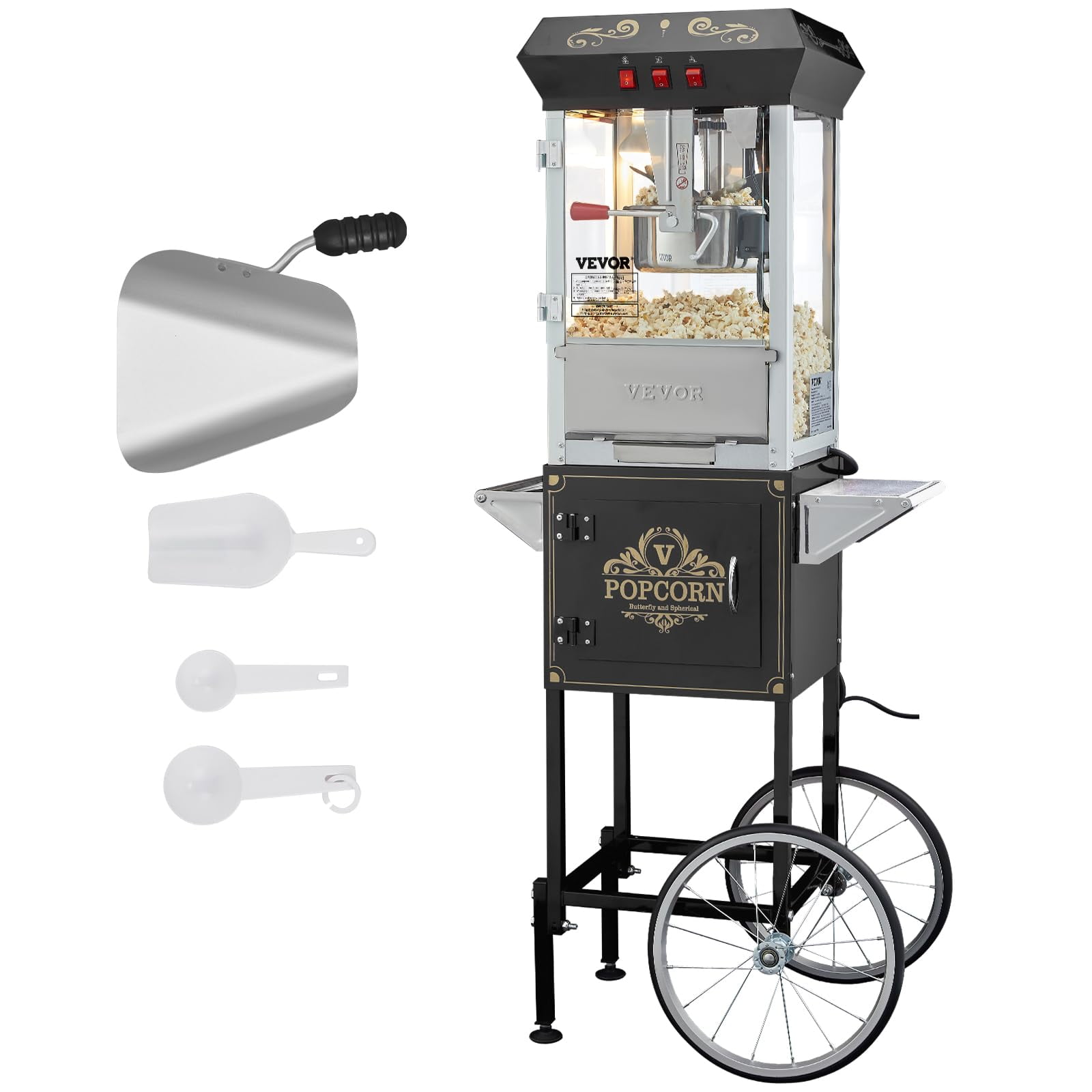 Máquina Para Hacer Palomitas Vevor 850 W Con Carrito De 8 Litros, Rinde 1,1 Kg Por Lote