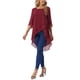 thumbnail image 2 of INSPIRE CHIC Blusa de Chifón para Mujer Manga 3/4 con Abertura Dobladillo Asimétrico Túnica Top Rojo Vino M, 2 of 6