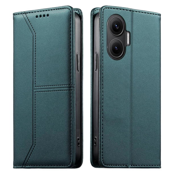 Funda tipo cartera con bloqueo RFID para Xiaomi POCO F7 5G cubierta magnética de cuero con tapa y soporte Verde
