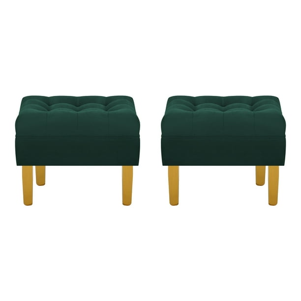 Set Pouf Wood 1c Felpa 01 Verde Botella