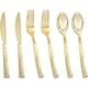 thumbnail image 1 of Juego de cubiertos Nervure Gold Plastic 300 piezas (100 tenedores, 100 cuchillos, 100 cucharas), 1 of 9