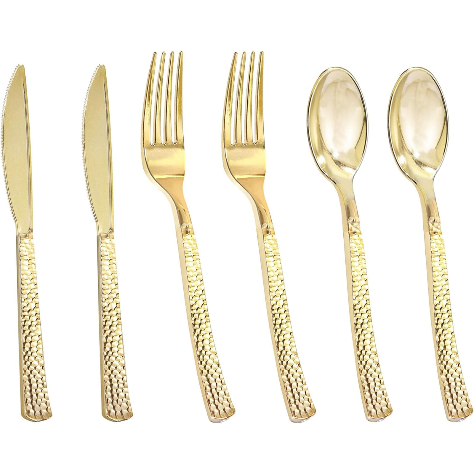 Juego De Cubiertos Nervure Gold Plastic 300 Piezas (100 Tenedores, 100 Cuchillos, 100 Cucharas)