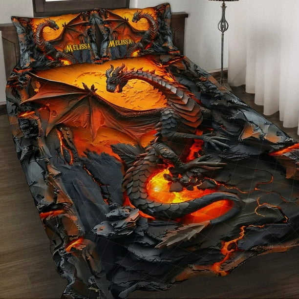 Love Dragons - Juego de edredón personalizado Dragón