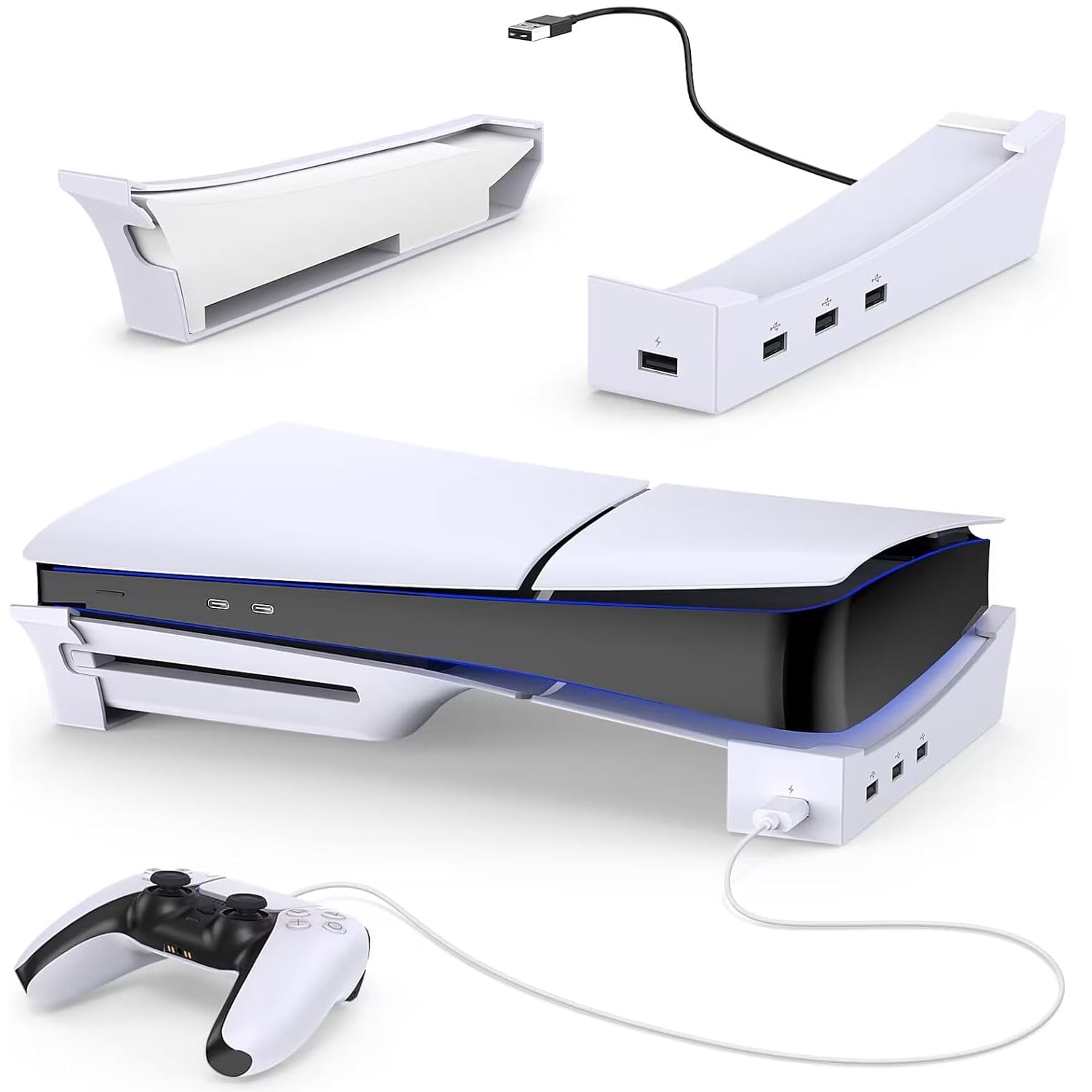 Soporte Horizontal Aaronmei Ps5 Slim Blanco Con Hub Usb 4 Puertos