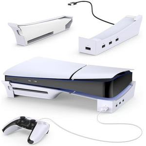 Soporte Horizontal Aaronmei Ps5 Slim Blanco Con Hub Usb 4 Puertos