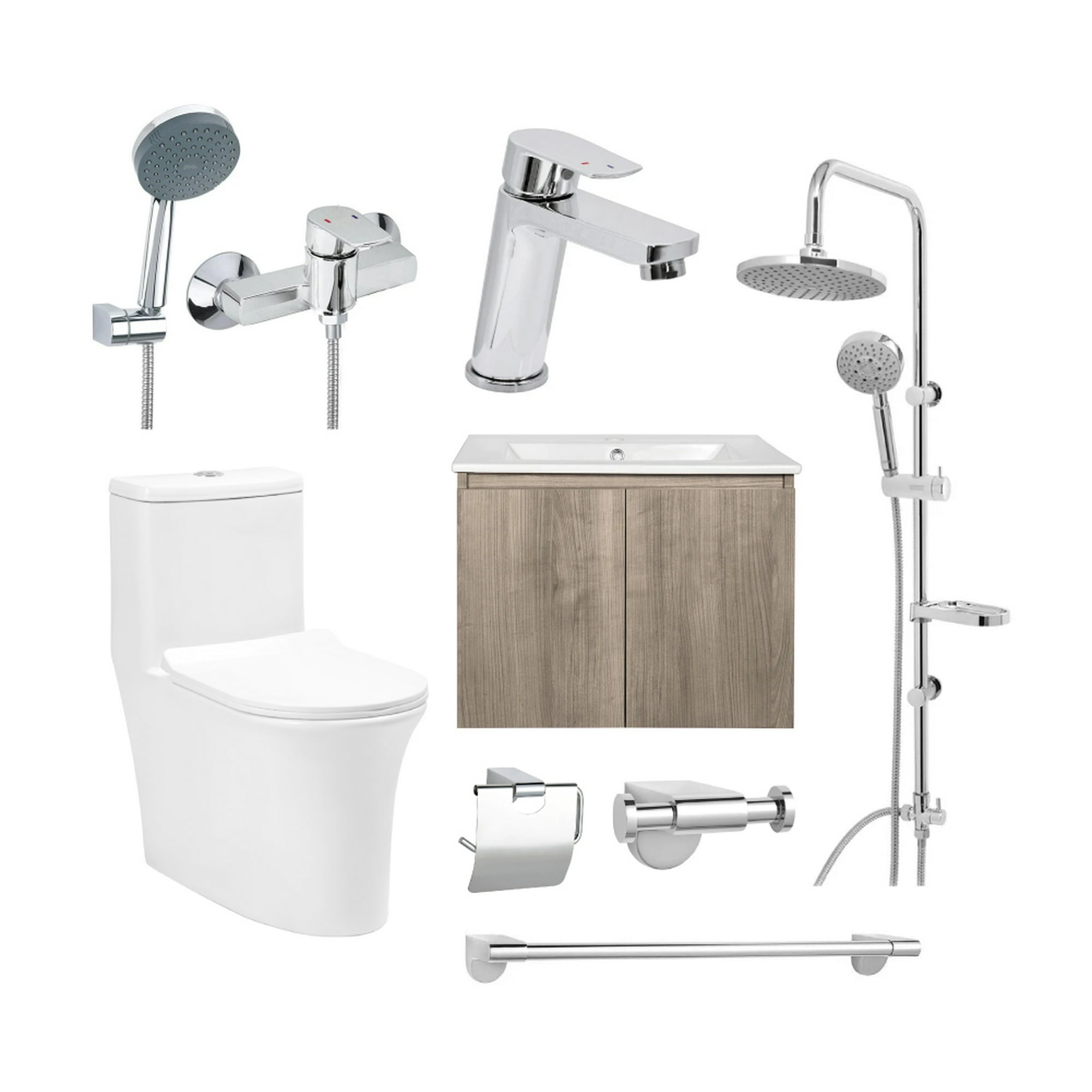 Stretto - Pack Baño Madrid | Mueble + Griferías + Sanitario + Accesorios + Columna Ducha