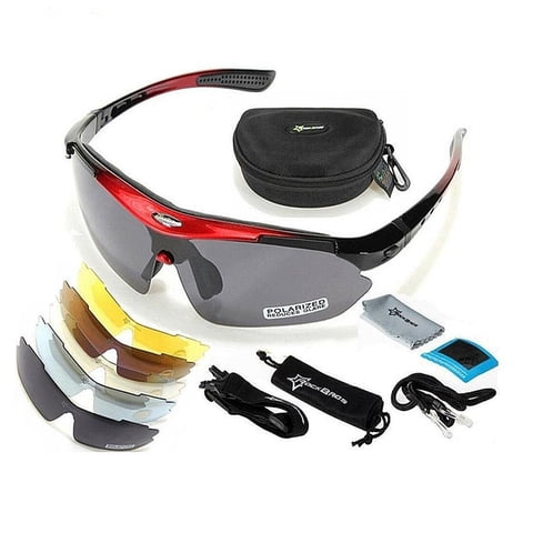 Lentes Rockbros Polarizado Ciclismo 5 Micas 12 Piezas Uv400 - Rojo