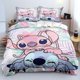 thumbnail image 1 of v2945 Bed Sheets Cute Cartoon Stitch Pattern Print Bedding Comforter Quilt Bed Cover Duvet Cover Pillow Case - Pieces Sets Kids Adult Size 3-Piece Bedding Set (1 Duvet Cover + 2 Pillow Shams) Bed Shee, 1 of 5