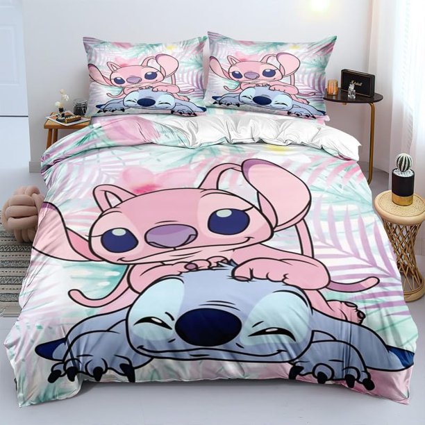 v2945 Bed Sheets Cute Cartoon Stitch Pattern Print Bedding Comforter Quilt Bed Cover Duvet Cover Pillow Case - Pieces Sets Kids Adult Size 3-Piece Bedding Set (1 Duvet Cover + 2 Pillow Shams) Bed Shee