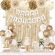 thumbnail image 1 of Decoración de cumpleaños blanca y dorada para mujeres y niñas con globos, 1 of 3