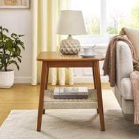 M&Ms - 23"" Mid-Century Side Table With Woven Shelf, Boho Side Table With Storage, Bedside Tables, Small Side Table For Living Room Couch Patio Home Office