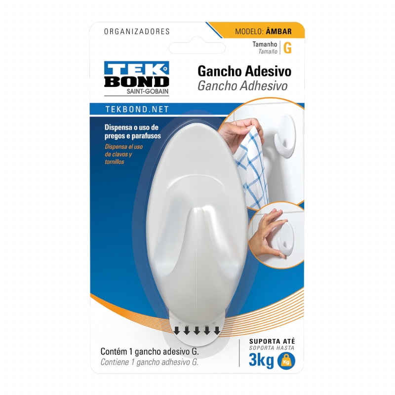 Ganchos Adhesivos Plástico Ambar Blanco G - 3kg 1un. - Tekbond