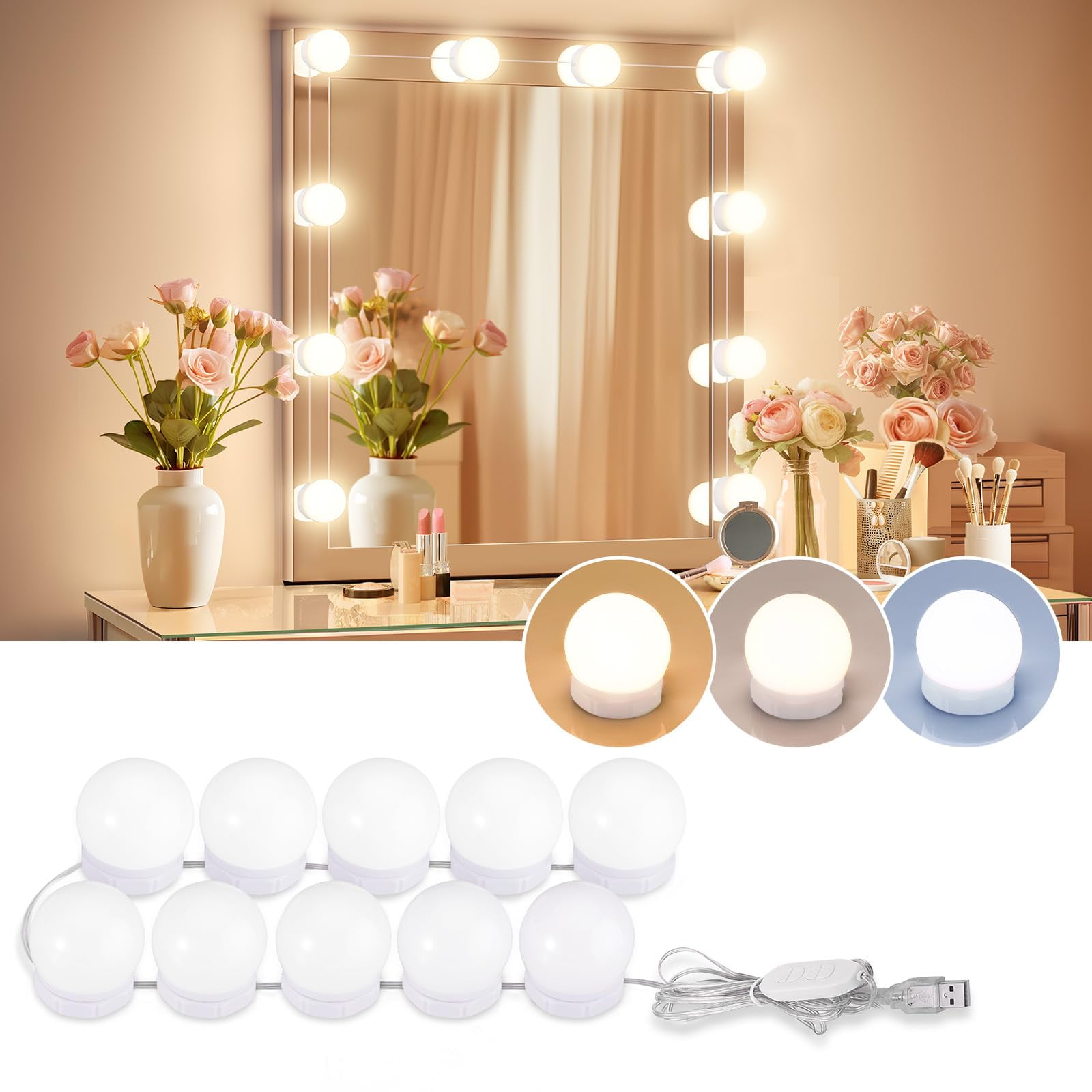 Luces Led Para Tocador Estilo Hollywood Consciot 10 Bombillas Usb