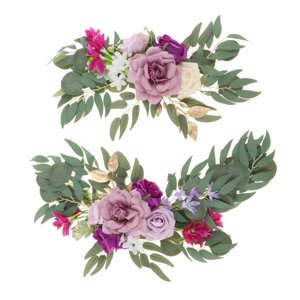 Magideal - 2 Piezas De Flores Artificiales Hechas , Hojas , Flores De Para Telón De Fondo , Cartel De Bienvenida, Arreglo Floral , Púrpura Opción 4E