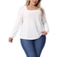 thumbnail image 1 of Agnes Orinda Blusas de Talla Grande para Mujer Cuello Cuadrado Manga Larga Casual Elegante Camisas con Ojal 1X Blanco, 1 of 6