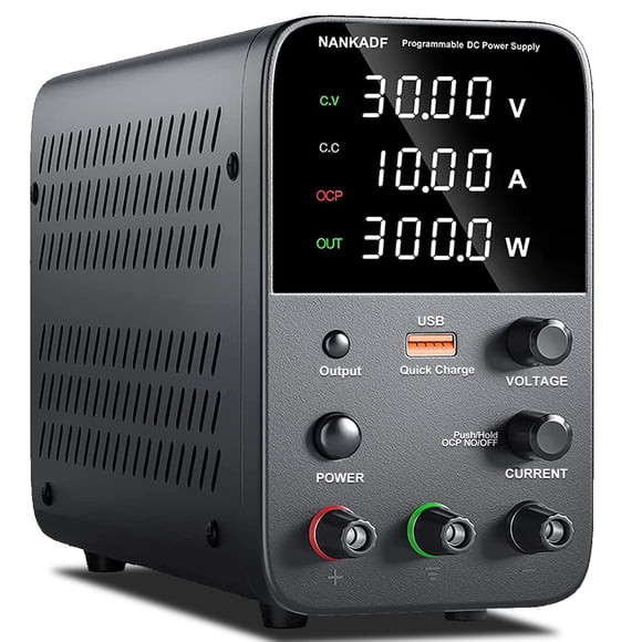 Fuente de alimentación DC NANKADF variable 30V 10A con USB negra