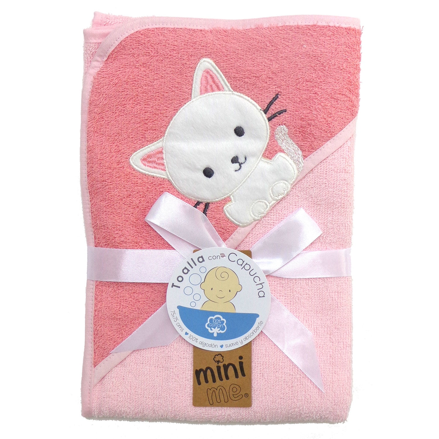 Mini Me - Toalla Capucha Para Bebé Rosado (gata)