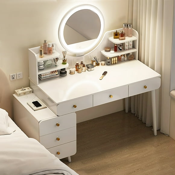 Tocador Espejo Con Luz Ajustable (100-115) x 40 x 135CM Blanco
