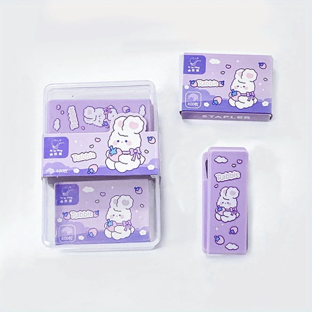 2pcs/set Stapler With 400pcs Staples, Portable Stapler Cute Stapler For Desk, Cartoon Stationery School Supplies Small Office, Pink Blue White Purple 20 Staples Capacity