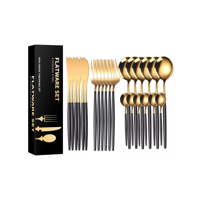Importclick - Set 24 Piezas Cubiertos Acero Inoxidable Color Negro - Dorado