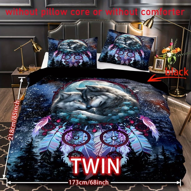 3pcs Duvet Cover Set, Wolf Dream Catcher Print Ethnic Style Bedding Set, Soft Comfortable Duvet Cover, For Bedroom, Guest Room (1*Duvet Cover + 2*Pillowcase, Without Core)