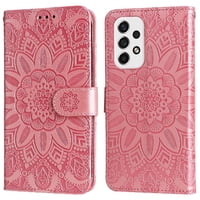 Funda Tipo Cartera Foxdock Para Samsung Galaxy A53 5G , Diseño Girasol En Relieve, Cuero Pu, Cierre Magnético, Soporte Y Tarjetero