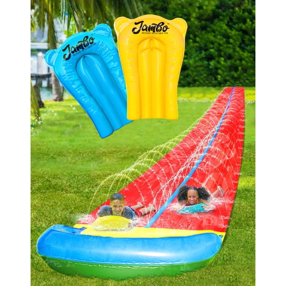 Tobogán acuático JAMBO extra largo de 32 pies con 2 tablas de bodyboard