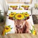 thumbnail image 1 of Highland Cattle Floral Cow Yellow Sunflower Animal Bedding Set Boys Girls Duvet Cover Pillowcase Bed Kids Adult, 1 of 5