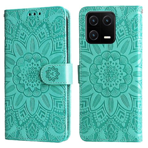Funda Tipo Cartera Foxdock Para Xiaomi 13 , Diseño Girasol En Relieve, Cuero Pu, Cierre Magnético, Soporte Y Tarjetero