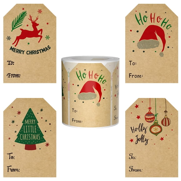Etiquetas adhesivas navideñas Nestcode de 2 x 3 cm, 80 unidades, rollo Kraft