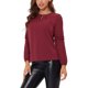 thumbnail image 4 of INSPIRE CHIC Blusa de Chifón para Mujer de Regreso a Clases Cuello con Abertura Manga de Parches Elegante Top de Trabajo XS Rojo Vino, 4 of 7