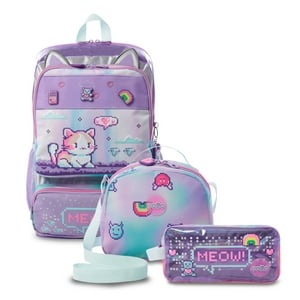 Pack Escolar Mochila Morado Grande + Lonchera + Estuche Andy Cat Totto