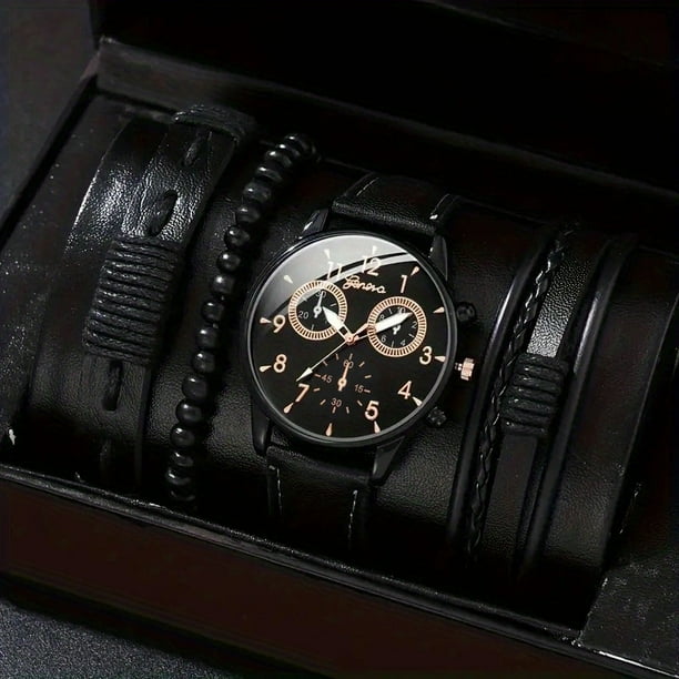 3pcs/set Men's Casual Analog Watch And Classic Bracelets Set (1 Watch+2 Bracelets)