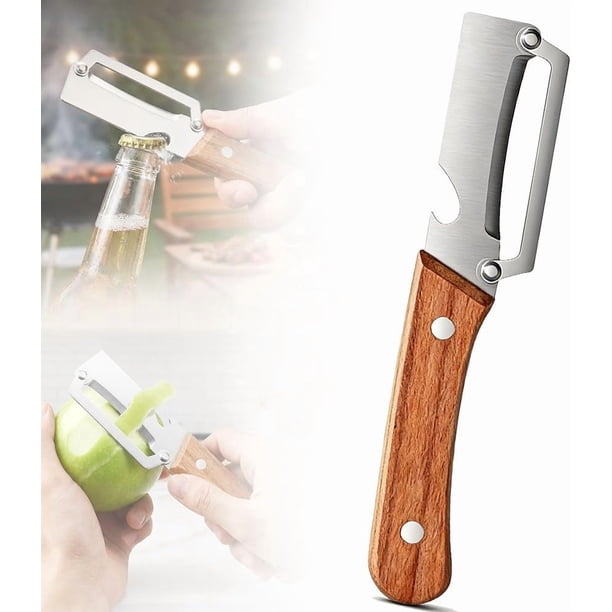 Pelador 2 en 1 ultra afilado mango madera abridor botellas verdura frutas