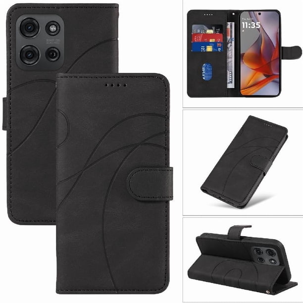 Funda tipo cartera con tapa para Motorola MOTO G75 5G con tarjetero, soporte y cubierta magnética Negro
