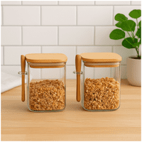 Disparo - Set 2 Frasco Contenedor 1400Ml 15Cm Cuadrado Cuchara Bambú