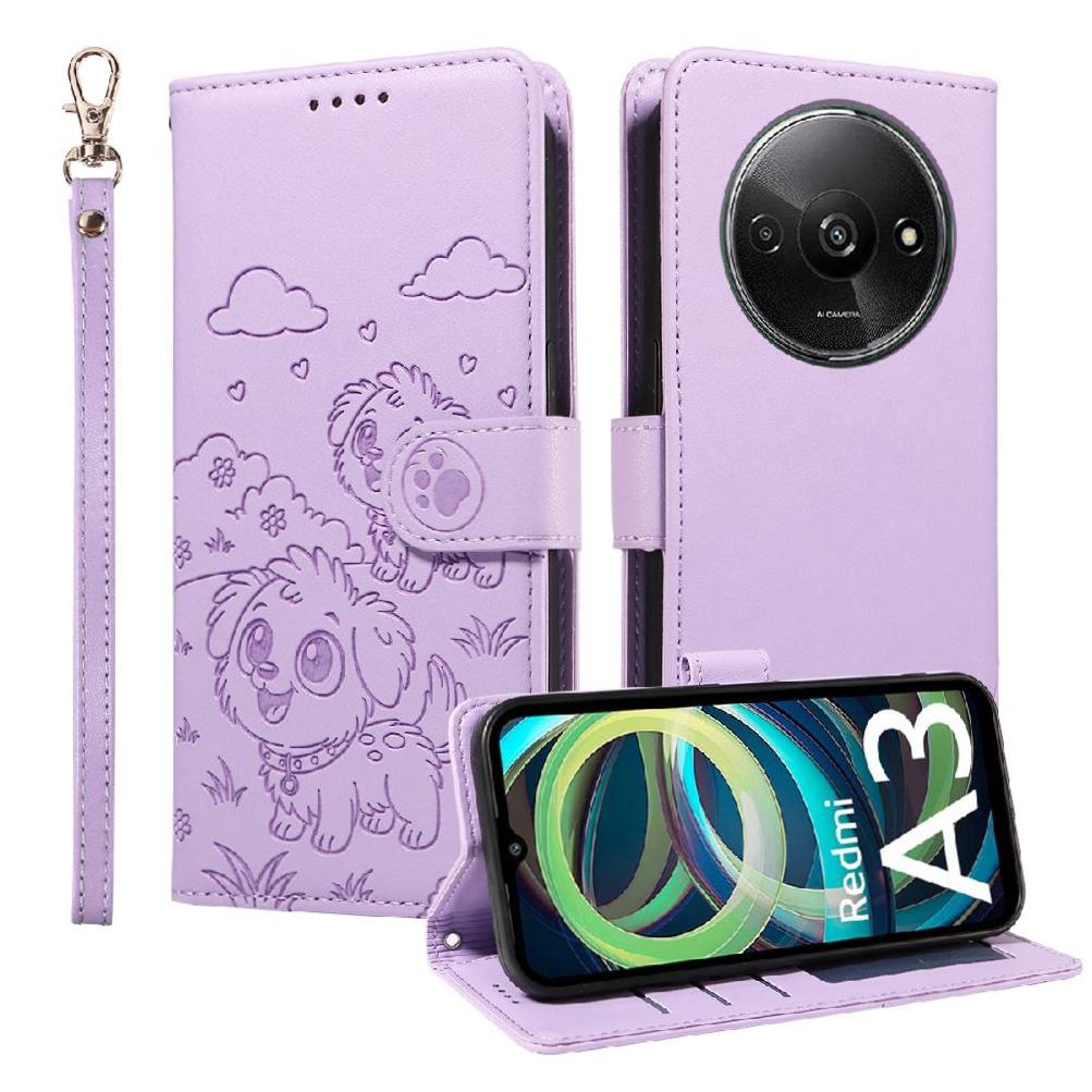Funda Billetera Foxdock Compatible Con Xiaomi Redmi A3 4G, Diseño Perrito Tierno, Ranuras Para Tarjetas Y Soporte Plegable