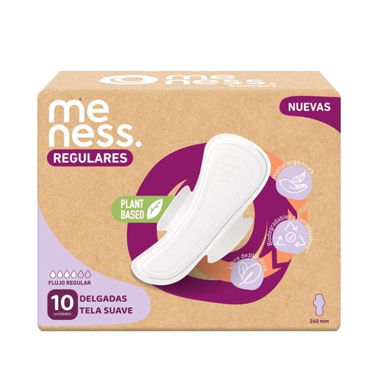 Toallas Higiénicas Meness Concept Regular Tela Suave Hipoalergénica Biodegradable