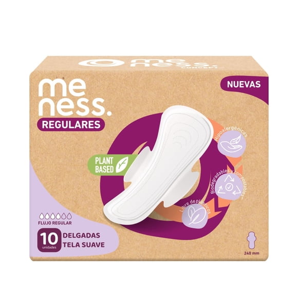 Toallas Higiénicas Meness Concept Regular Tela Suave Hipoalergénica Biodegradable, 10 Un