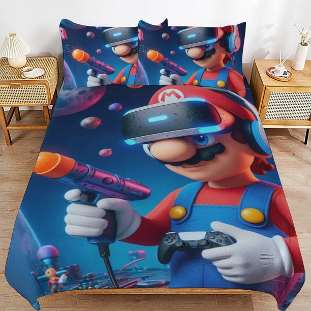 Super Mario 3-Piece Comforter Set for Bedroom Super Mario Bedding Set for Kids Adults Soft Microfiber Duvet Cover Set with Zipper Closure