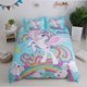 thumbnail image 1 of Heart Unicorn Multicolor Light Blue Quilt Duvet Cover Set Doona Cover Bed Linen3-Piece Bedding Set, 1 of 5