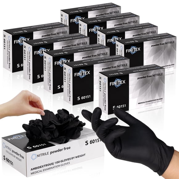 Guantes desechables FINITEX de nitrilo negro sin polvo, 1000 unidades