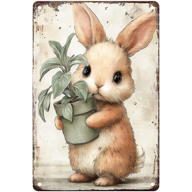 Letrero estaño conejo Pascua retro conejo vintage metal hogar jardín sala decoración pared Pascua 20x30cm