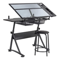 Genérica - Mesa De Dibujo Profesional Negra Tablero De Vidrio Ajustable, Incluye Un Taburete