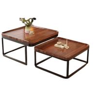 Genérico - Mesa Auxiliar De Centro Doble Cuadrada Color Café Cafe