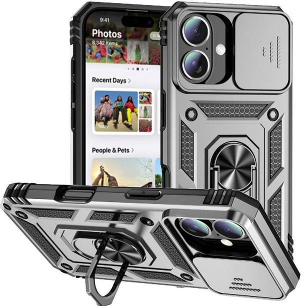 Estuche GANGXUN para iPhone 16 Plus, soporte giratorio 360°, estilo mecánico y magnético